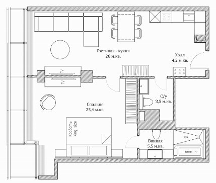 Двухкомнатная квартира 66.7 м²