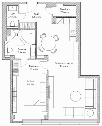 Двухкомнатная квартира 80 м²